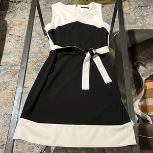 Black and White A-Line Dress with Tie